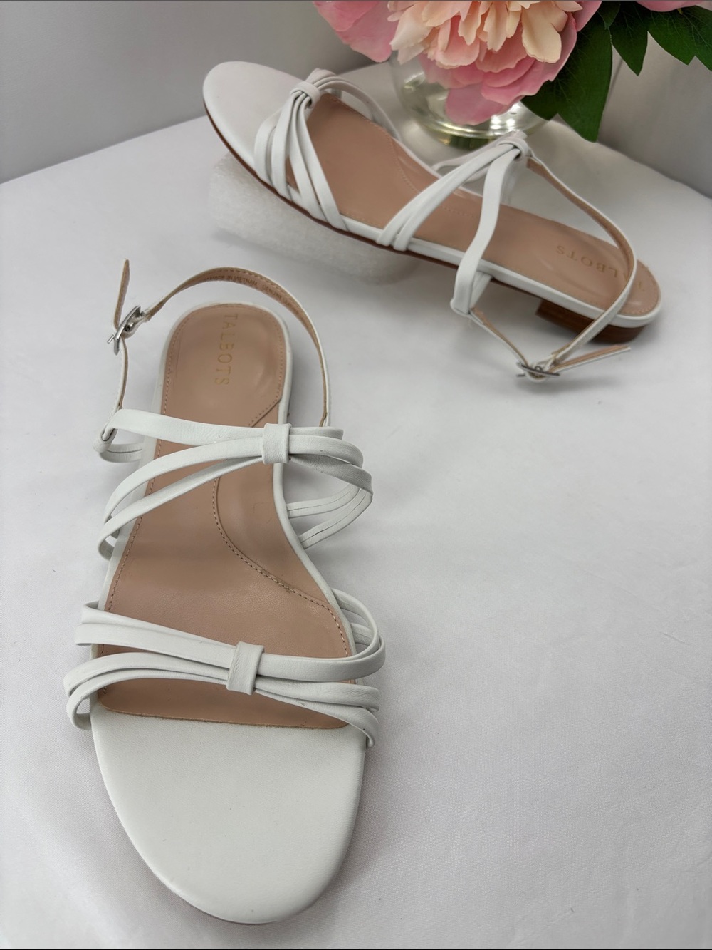 Talbots Womens 7.5 White Strappy Flat Sandals for Women #744